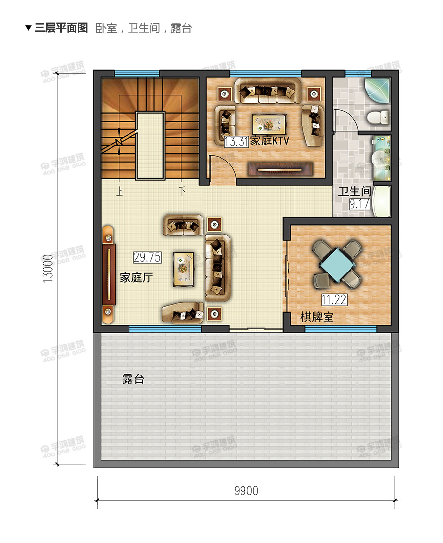 10x13米復式三層農(nóng)村自建房設計圖紙