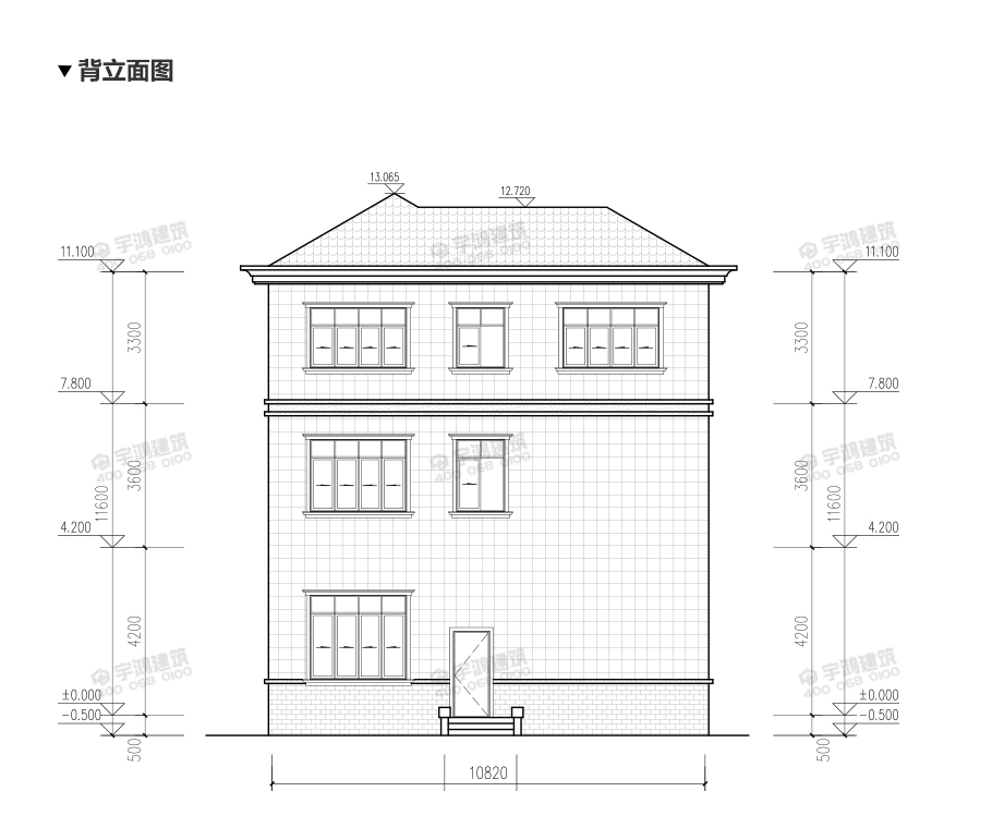 高端大氣三層農村別墅設計圖，帶挑空客廳，框架結構